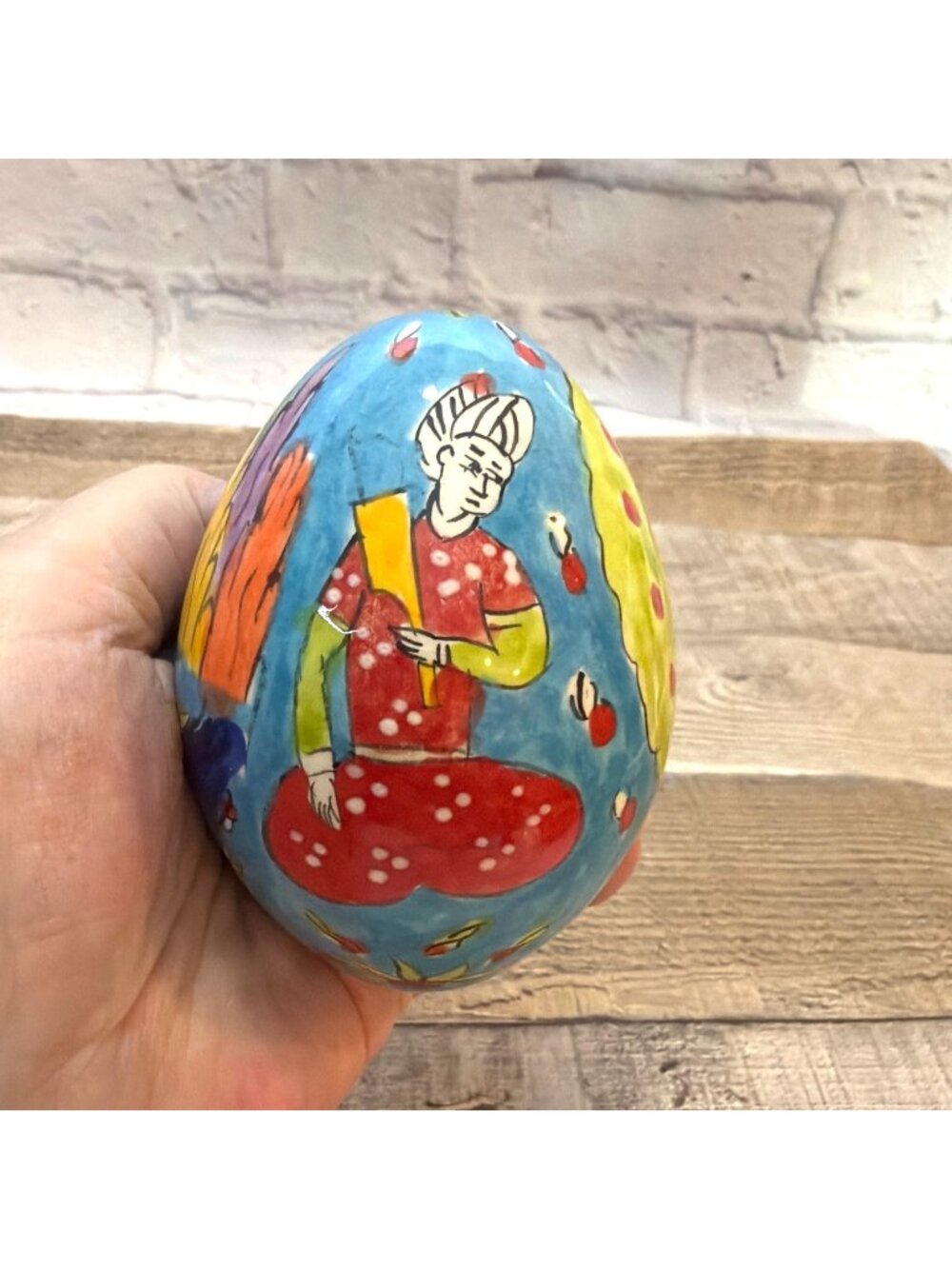 Blue Ceramic Egg Hand Painted Grand Bazaar Turkey Istanbul Folk Art Pottery VTG - Picture 9 of 13